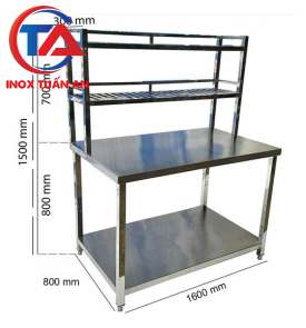 BÀN THAO TÁC INOX 2 TẦNG CÓ KỆ TRÊN